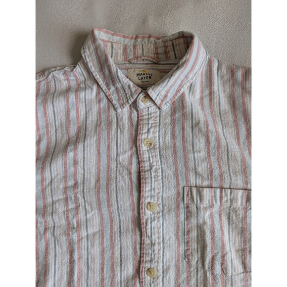 Marine Layer Mens Medium Striped Hemp Short Sleeve Button Up Casual Shirt Top - Picture 1 of 7